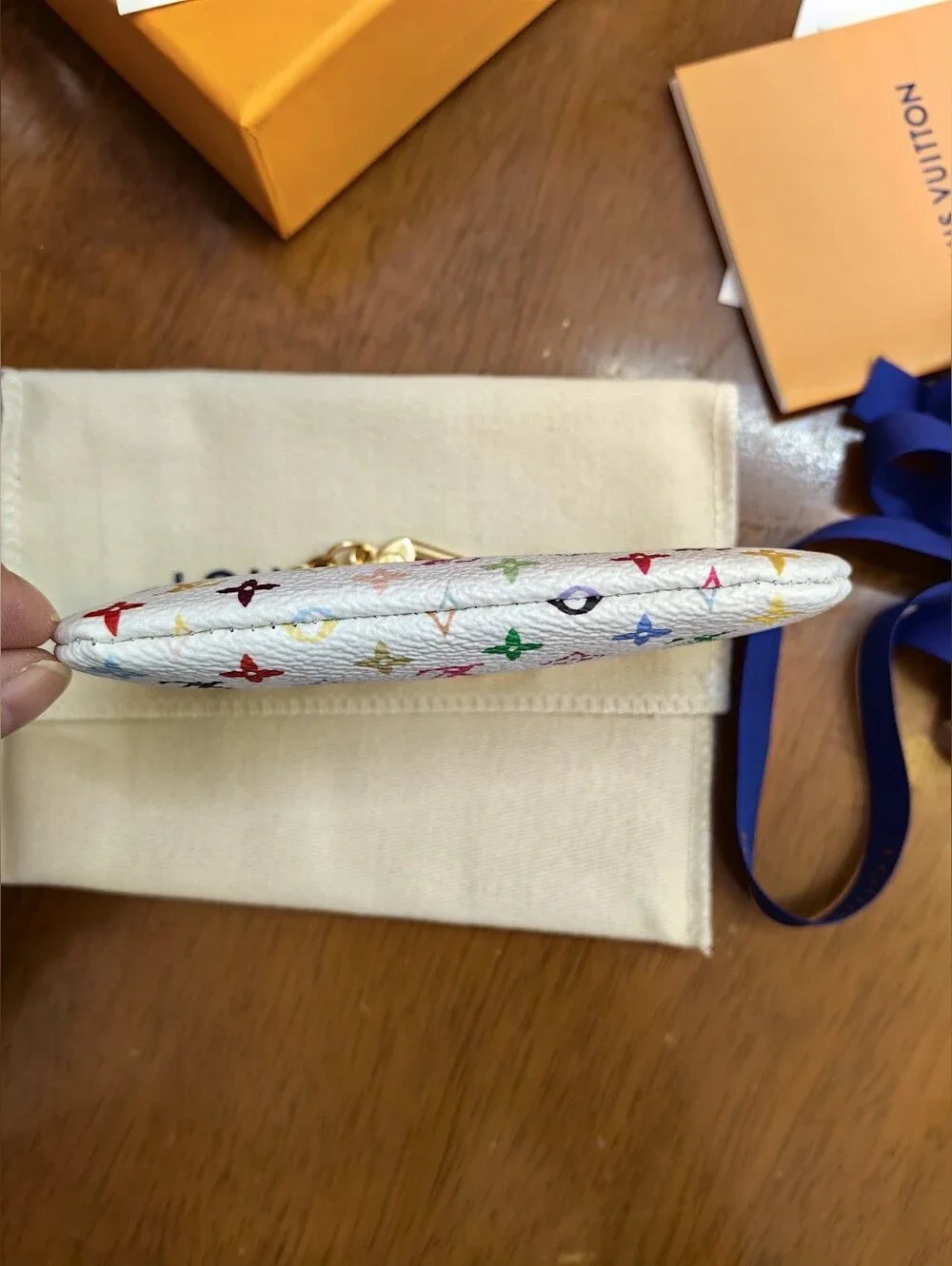 Louis Vuitton White Multicolor Monogram Key Pouch with Gold Hardware